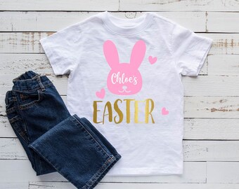 T-shirt enfant personnalisé lapin de Pâques : tenue de chasse aux œufs