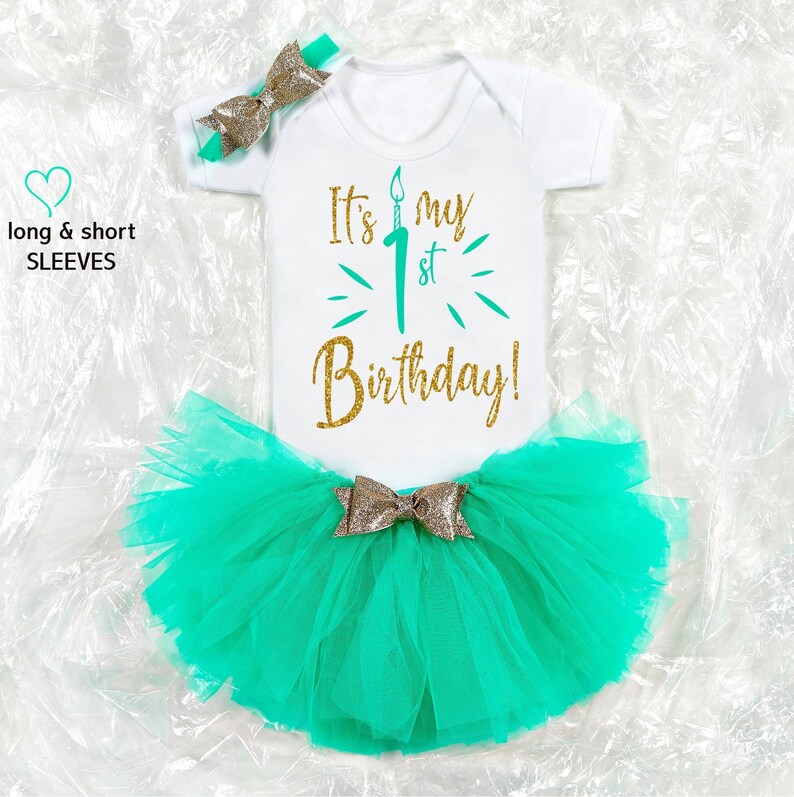 Birthday Girl Outfit Baby Tutu Cake Smash Outfit Mint Green Gold Outfit Personalised First Birthday Girl Outfit CHOOSE COLOR!