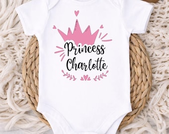 Personalised Princess Baby Bodysuit Custom Name Prince Baby Vest Newborn Outfit Baby Shower Gift Coming Home Outfit for Girl or Boy