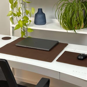 Dark "Seahide" Brown Leather Desk Set (Desk Pad, Mouse pad, 3 Coasters)