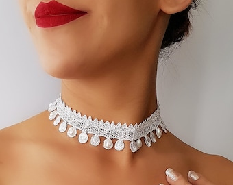 Lace Necklace White Lace Choker Necklace White Dainty Choker