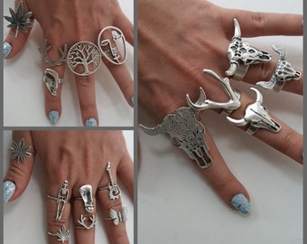 Sweet unique cute animal horn rings Animal ring Antler ring Face ring Skull ring Sweet unique cute rings guitar ring Deer antler rings