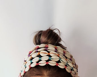 Colored wicker shell headband/Shell hair accesories/Cowrie Shell Adjustable Headband/Seashell Headband /Cowry Headband/Seashell  Headband