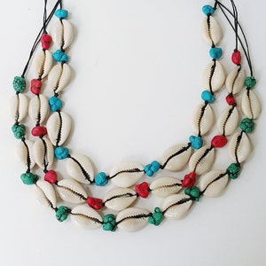 Cowrie shell choker, Shell choker necklace, Seashell choker necklace, Boho necklace, Summer necklace, Beach turquoise choker, Beach jewelry