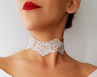 Weißer Spitzen Choker: Boho Brautschmuck