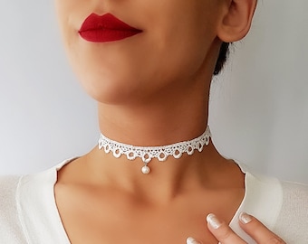 Wedding Jewelry Lace Necklace White Lace Choker Pearl Choker Bridal Lace Choker Victorian Choker Bridesmaid Gift Mesh Choker Necklace Etsy