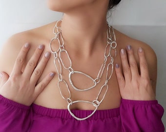 Silver Plated Statement Necklace: Tribal Boho Fashion Jewelry