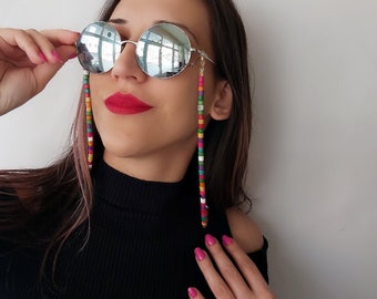 Catena per occhiali personalizzata con perline colorate: supporto in corda di cotone fatto a mano