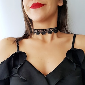 Lace necklace, Black Mesh Choker, Black Choker, Patterned Lace Choker, Tattoo Black Choker,graduation gift for him, Wrap choker, day collar