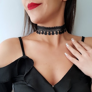 Black Lace Choker Necklace, Tassel boho choker, Tattoo Choker, Gothic Choker, Black choker, Dainty choker, Victorian Choker, Collar choker