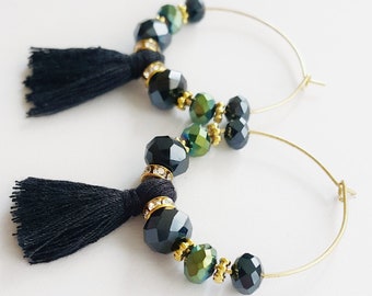 Tassel earrings -Gold hoop earrings -white fringe earrings,Thin Hoops Earrings,gold hoop tassel earrings,Simple Hoop Earrings,bohomila