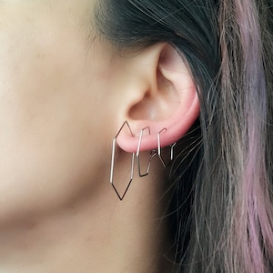 Pentagon hoop earrings,3 set earrings,Triple earlobe piercing,Gold Huggie Earrings, 14K Gold-Filled Cartilage Earrings, Mismatched earrings