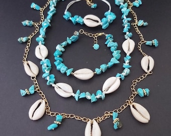 Seashell Turquoise Choker: 14kt Gold Plated Boho Necklace