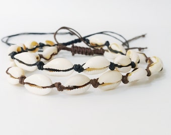 Tobillera de concha de cauri: pulsera playera de macramé bohemio