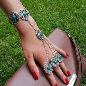 Bohemian hand chain,Boho ring set,Turquoises Charm bracelet, Boho ring,Boho Hand Piece,Silver Finger Bracelet,Gypsy Jewelry, Bohemian rings