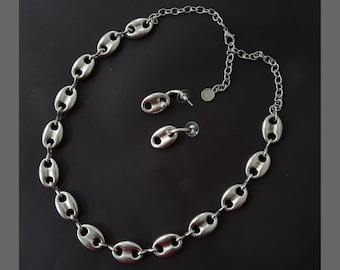 Silver Plated Chunky Link Chain Choker: 20 Inch