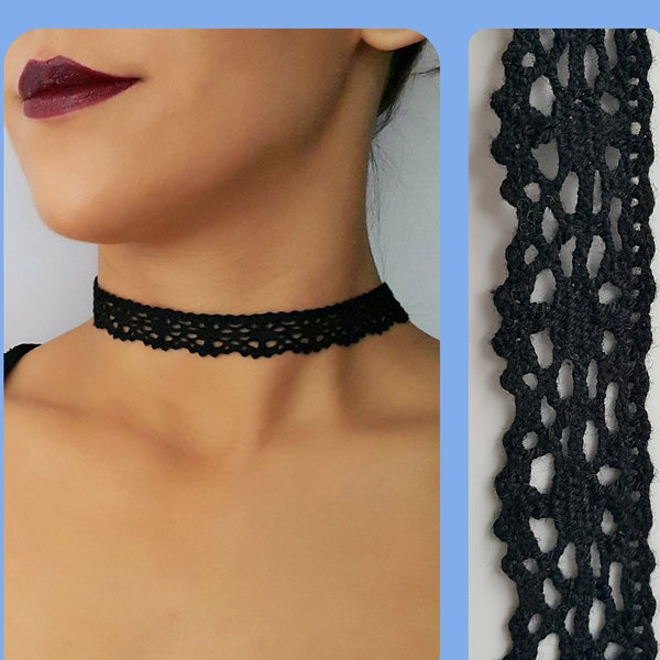 Gargantilla de malla de algodón, gargantilla de malla estirada, collar de gargantilla negra, gargantilla boho negro, gargantilla de dama de honor, gargantilla Wrap, gargantilla de encaje de algodón