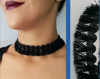 Tassel choker necklace, Black tassel choker necklace, Black Choker, Black Necklace, Best tassel choker, Black wrap choker, Tassel choker