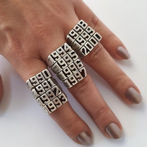 Stackable year rings Custom date ring Personalized silver year rings Adjustable silver year ring Special date ring Number Ring Bohomila ring