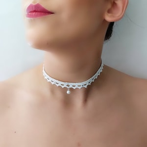 Single pearl lace choker, Wedding Choker Necklace, Bridal Choker Necklace, White Pearl Choker Necklace, Wedding Necklace, Bridal Necklace