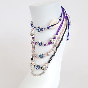 Blue evil eye anklet  Shell anklet  Ankle braclet  Boho anklet Lucky jewelry  Shell evil eye anklet Protection jewelry anklet Surfer anklet