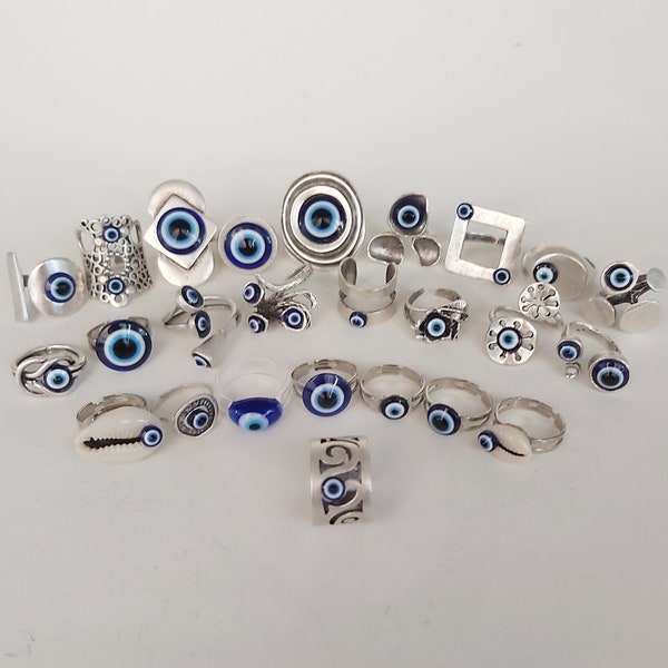 Blue evil eye ring Evil eye jewelry Protection rings Adjustable ring Silver eye ring Greek evil eye Stackable rings Minimal ring Simple ring