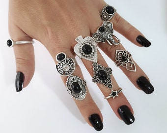 Anello regolabile placcato nero: anello midi in ottone con zirconi
