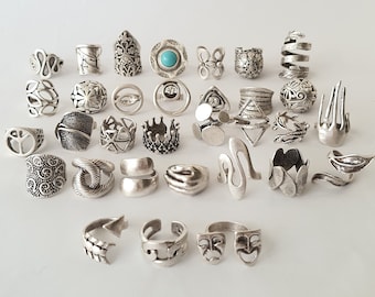 Antique Silver Plated Boho Rings: Ethnic Adjustable Statement Ring
