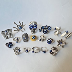 Blue evil eye cute ring, big blue eye ring, silver evil eye jewelry, Evil eye rings for women, silver minimalist evil eye ring,boho eye ring