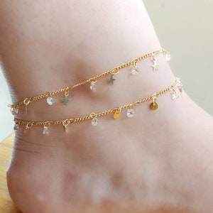 14 K Gold Filled Dangle Discs Anklet bracelet gold Chain anklet Minimalist anklet bracelet Delicate anklet bracelet Beach Style Bohemian