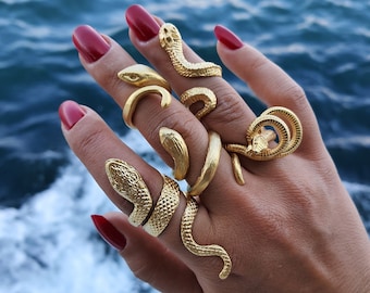 Bague serpent en or, bague serpent, bague serpent, bague bohème animal, bagues serpent en or, bague serpent Dargon, bagues wrap, bague réglable en or, bague