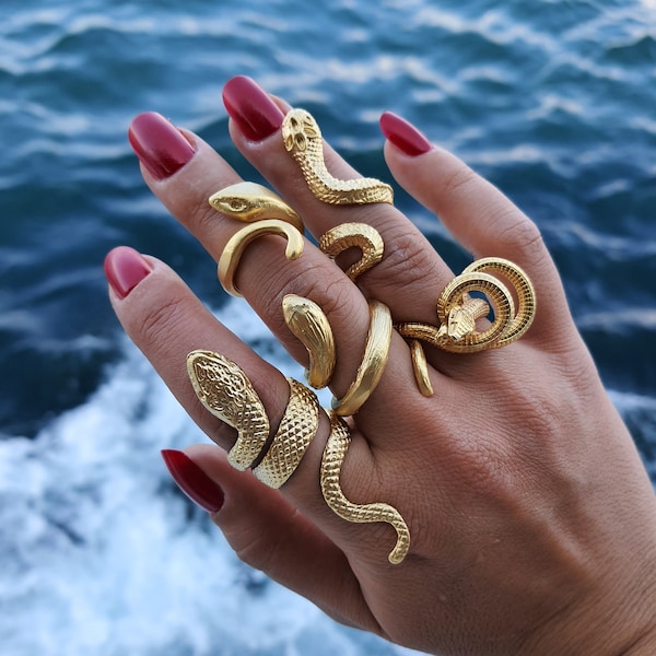 Gold snake animal ring, Serpent ring Snake ring Animal boho ring Gold serpent rings Dargon snake ring Wrap rings, Adjustable gold ring, Ring