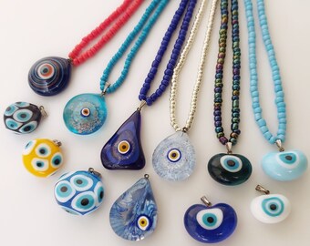 Beaded Evil Eye Necklace: Glass Charm, Boho Protection Jewelry