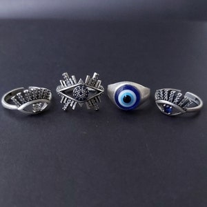 Zircon evil eye ring, Adjustable ring, Dainty ring, lucky jewelry, Simple Diamond Ring, Delicate Ring, Silver evil Eye Stacking Ring, Rings