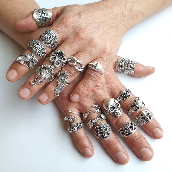 Fashion boho mens jewelry Unique men rings Boho men Rings Band ring Animal rings Skull rings Chain ring Boho rings Unisex ring Silver rings