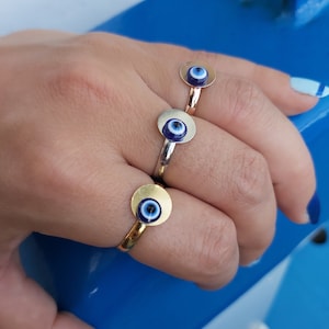 Blue evil eye ring Protection ring Evil eye ring Gold evil eye Silver evil eye Simple ring Minimal jewelry Blue ring Womens ring Adjustable