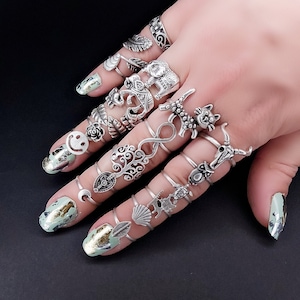 Boho Animal Stacking Ring Set: Silver Plated Midi Rings