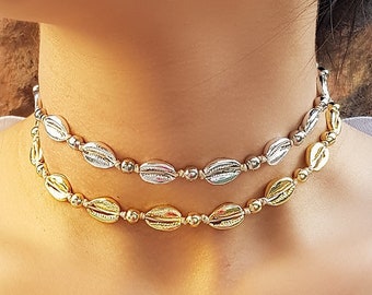 Handgemachte Gold Muschel Choker : Strand Schmuck