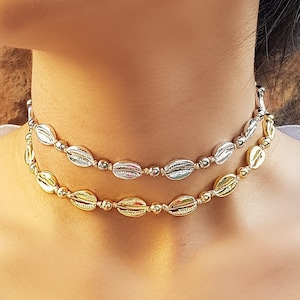 Gold seashell necklace, Shell choker, Cowrie necklace, Seashell necklace, Shell choker necklace, Choker necklace,shell jewelry,beach jewelry