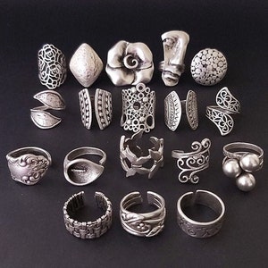 Antique Silver Plated Adjustable Ring: Boho Ethnic Jewelry