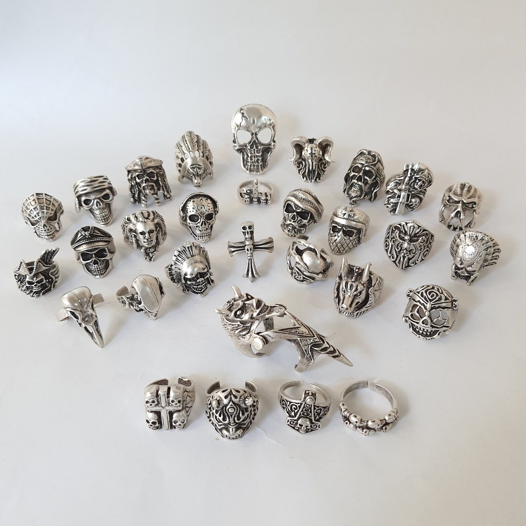 Memento Mori Skull Goth Punk Rings Jewelry Satanic Demon Rings Men's