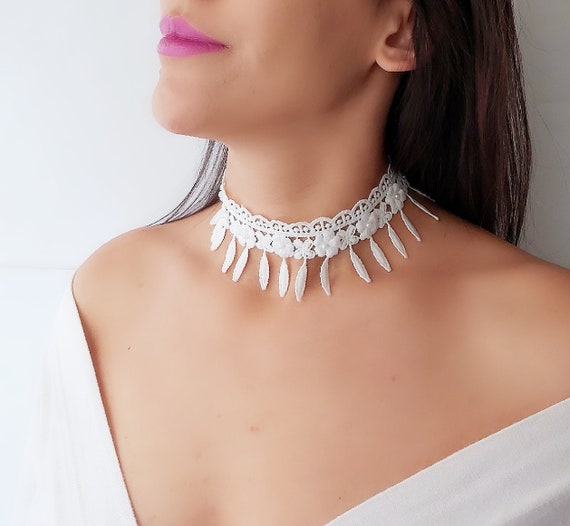 Ivory Lace Bridal Choker Necklace: Handmade Pearl Wedding