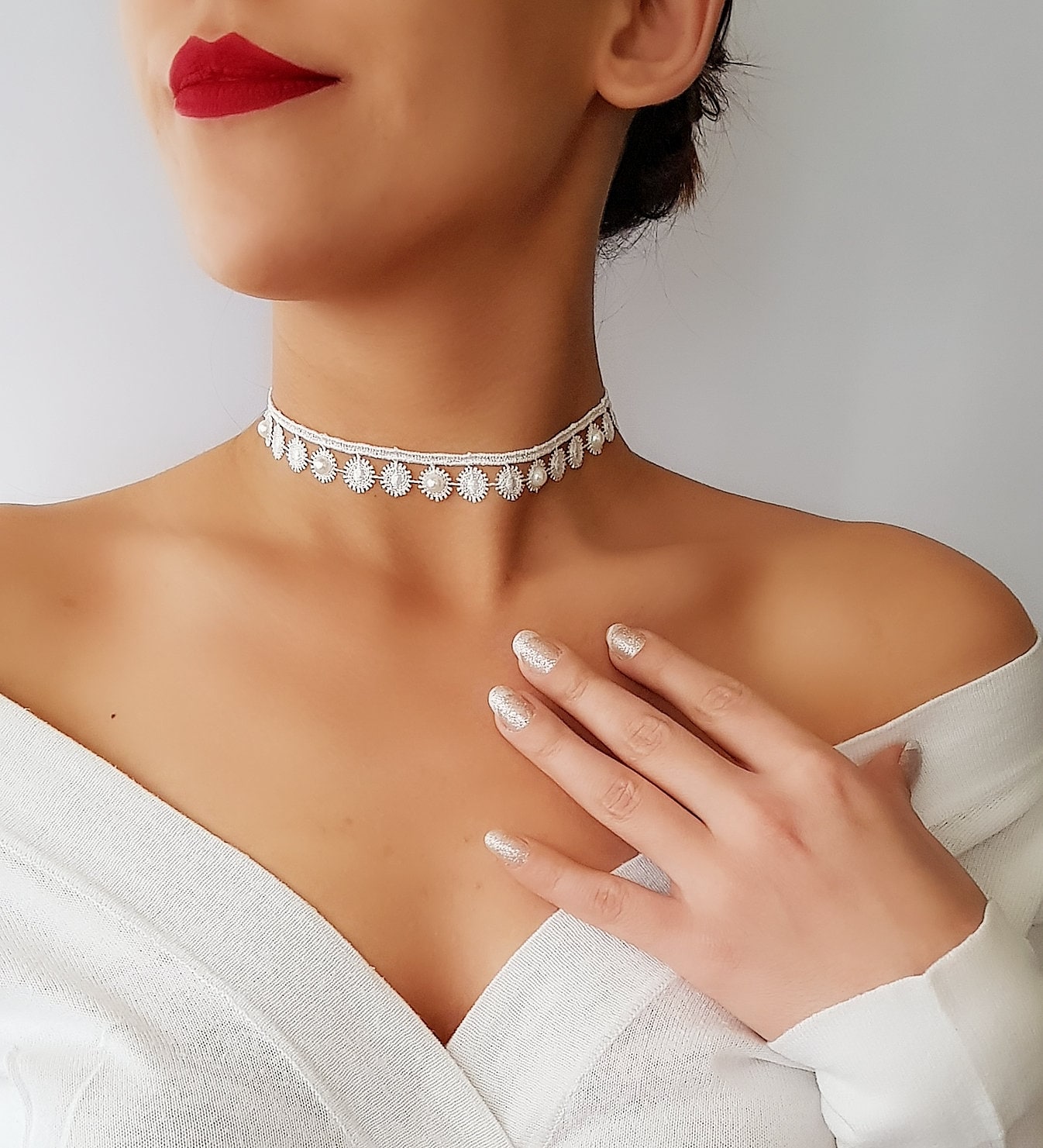 Naughty or Nice Lace Choker - White or Black White