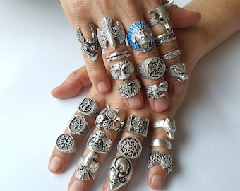 Oxidized Silver Plated Ring: Adjustable Boho Stacking Band