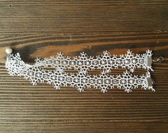 Faux Col Femme En Dentelle Perlée Blanche - Brodé, Taille Unique - Neuf