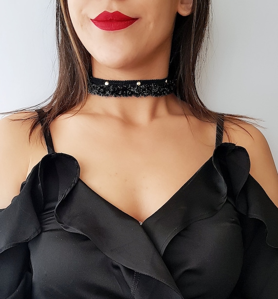 Stylish Black Choker Necklace black Wrap Choker black Mesh Choker