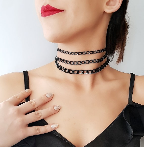 【BLACKPURPLE】[BLACK LABEL]CHAIN CHOKER NECKLACE 15mm 43cm Women Multilayer Lace Velvet Collar Choker Necklace Cross