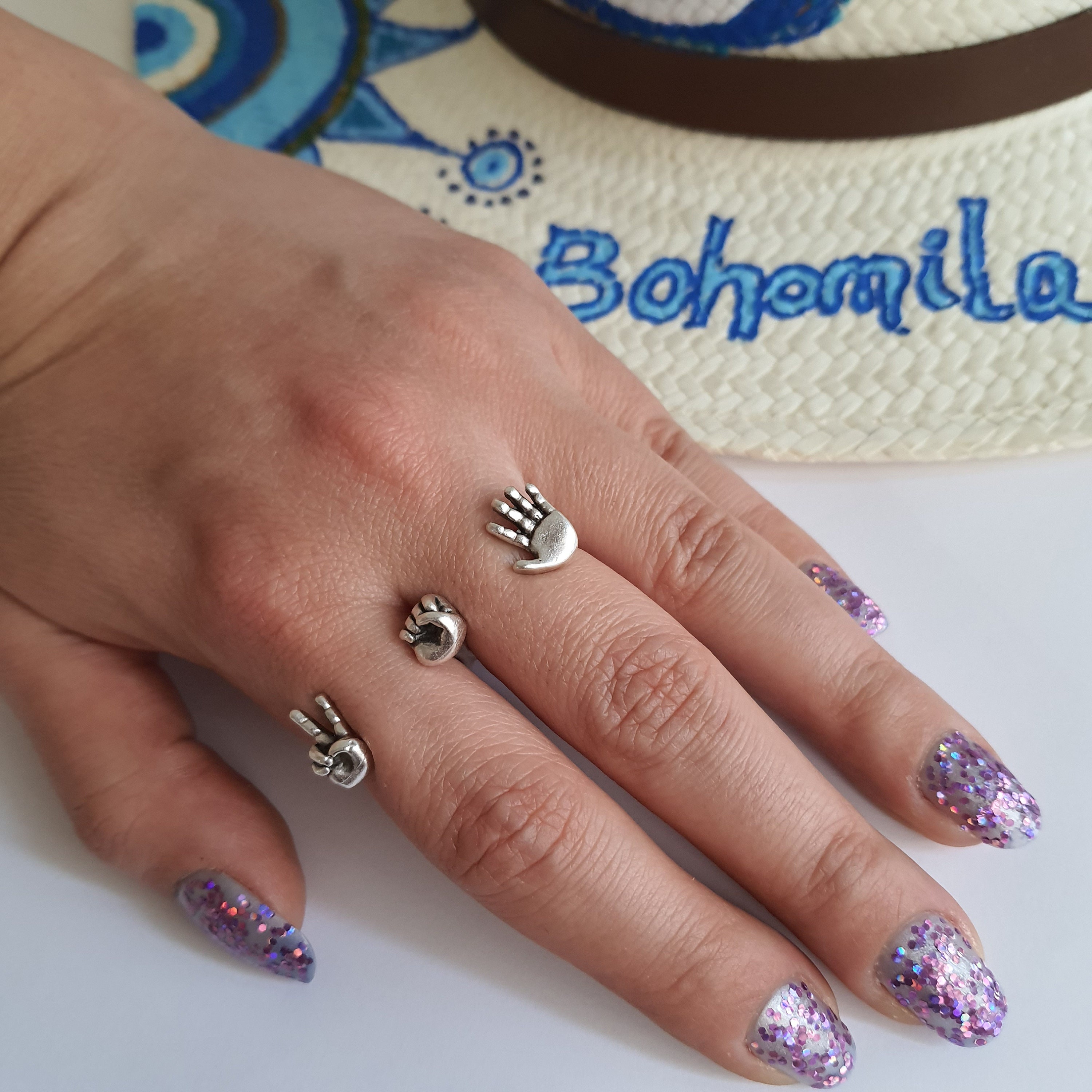 オジュールHANDWRITTEN DOUBLE FINGER RING ENGINEER Double Finger Ring, Adjustable – Coding Crystals