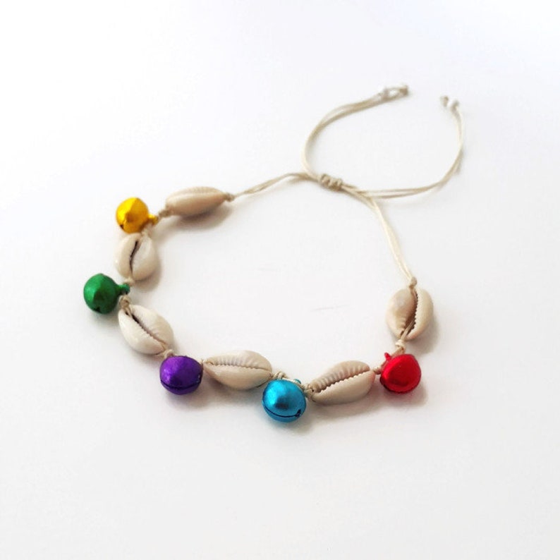 Colored bell anklet Boho Anklet Jingle Bells Ankle Bracelet for Woman,puka shell anklet Bracelet bohomila Sea shell and bell anklet