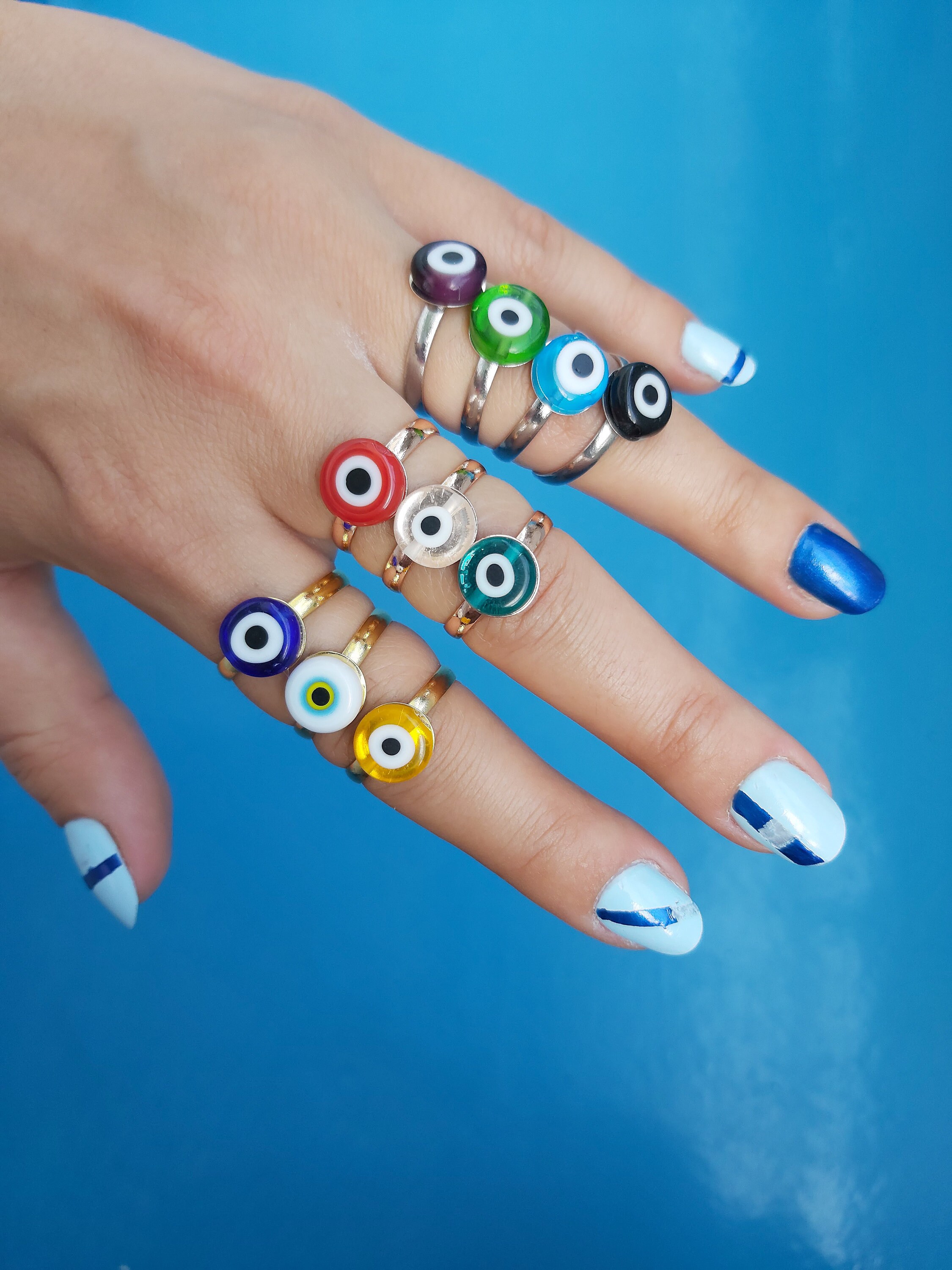 Evil eye ring eye gold ring Blue ring Evil eye jewelry Etsy